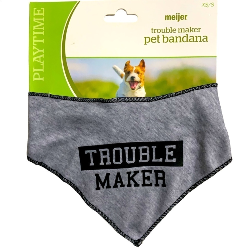 Dog Bandanna TROUBLE MAKER Adjustable Tie On Gray Black XS/S